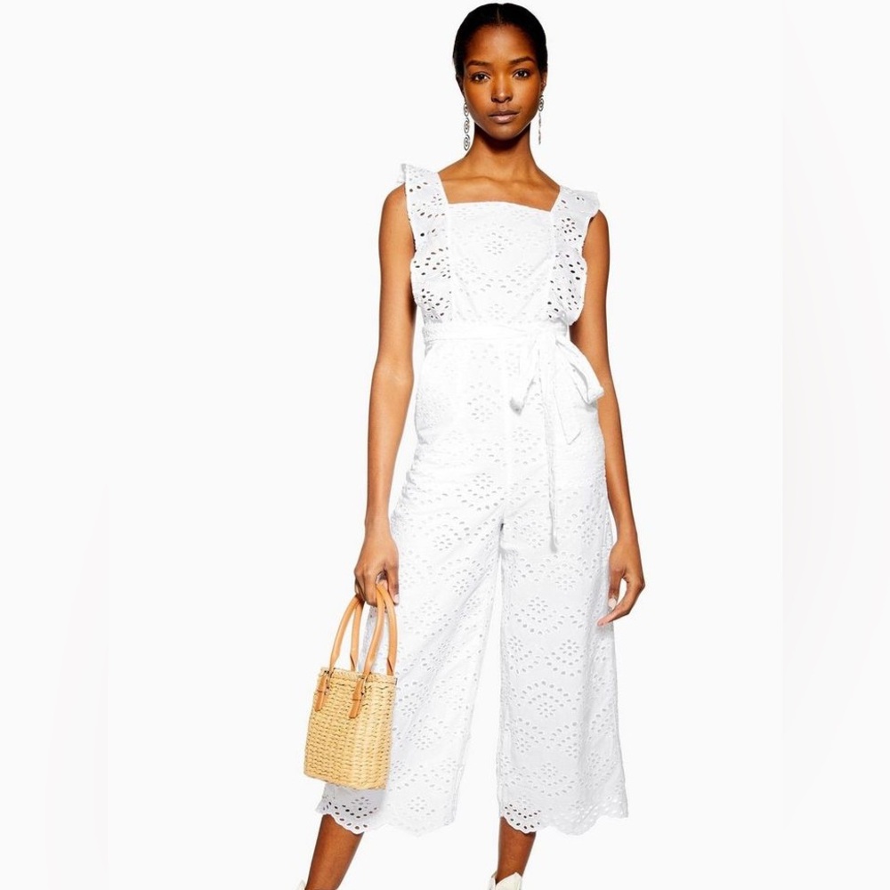 TOPSHOP EYELET RUFFLE JUMPSUIT